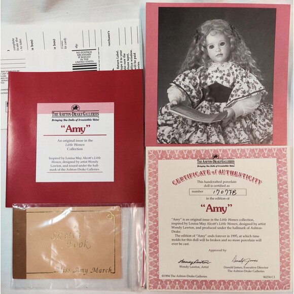 ASHTON DRAKE PORCELAIN DOLL AMY LITTLE WOMEN WENDY LAWTON IN BOX COA - Picture 3 of 5